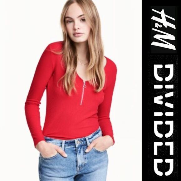 H&M Divided Ribbed Zip Down Top - Picture 1 of 8